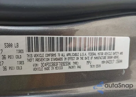 2015 Dodge Journey Sxt from USA, damaged, VIN 3C4PDCBB3FT692334